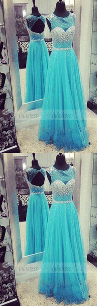 Sequins Evening Gown,Open Backs Evening Dress,Tulle Prom Dresses,BD99262