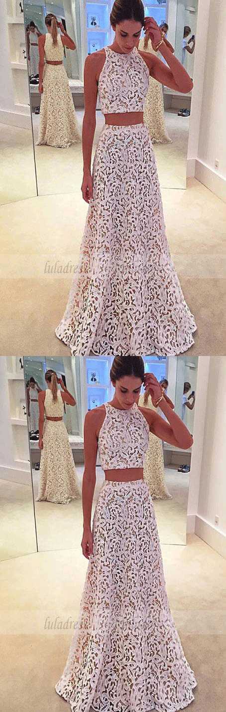 2 pieces Prom Gowns,Lace Prom Dresses,Long Prom Gown,lace Evening Gown