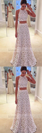 2 pieces Prom Gowns,Lace Prom Dresses,Long Prom Gown,lace Evening Gown
