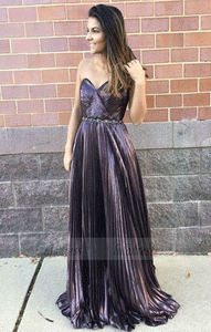 A-Line Sweetheart Pleated Purple Stretch Satin Prom Dress with Beading, BW97615