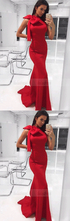 Mermaid High Neck Sleeveless Red Long Prom Dress