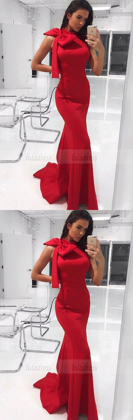 Mermaid High Neck Sleeveless Red Long Prom Dress