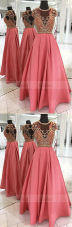 A-Line Jewel Cap Sleeves Long Prom Dress With Beading Keyhole