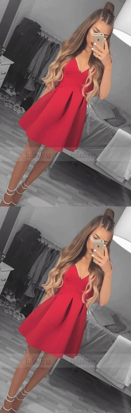 Red Satin Short Homecoming Dress With Pleats,BW97190 luladress Red Satin Short Homecoming Dress With Pleats,BW97190 luladress