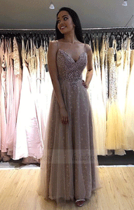 Spaghetti Straps Long Prom Dress with Sequins,BW97532