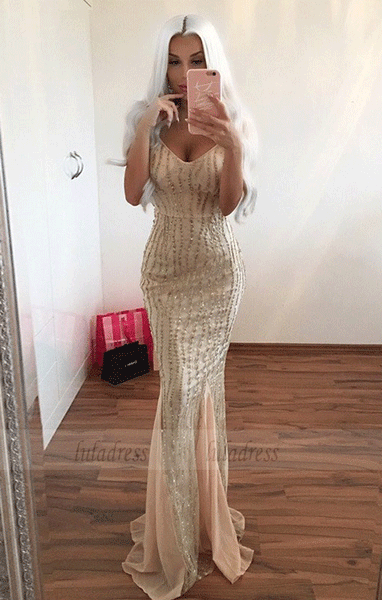 Mermaid Spaghetti Straps Long Prom Dress with Beading,BW97036