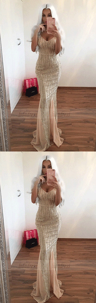 Mermaid Spaghetti Straps Long Prom Dress with Beading,BW97036