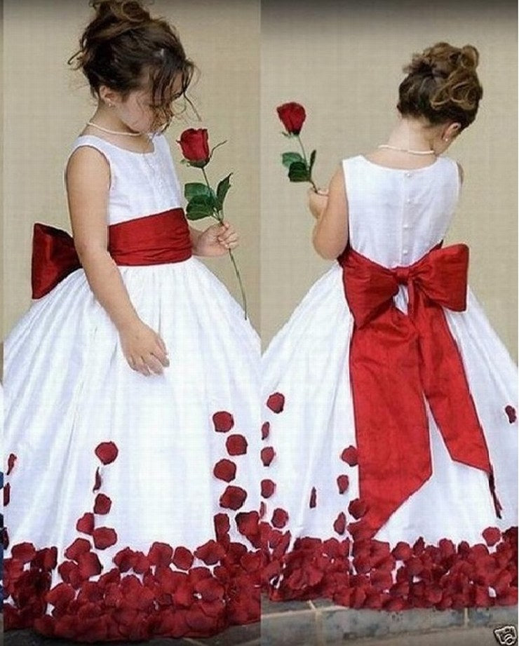 Handmade Flower Flower Girl Dress, Satin Flower Girl Dress