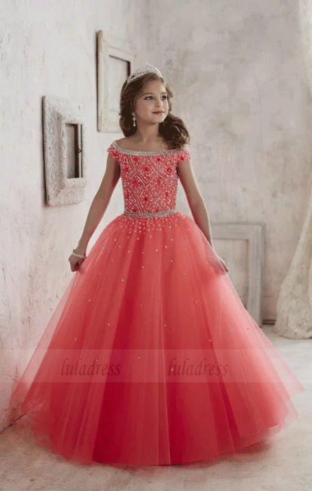 Beading Formal Tulle Custom Cute Flower Girl Dress For Weddings