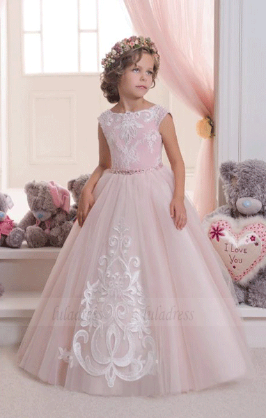 Pink Lace Flower Girls Dresses For Weddings, BW97603