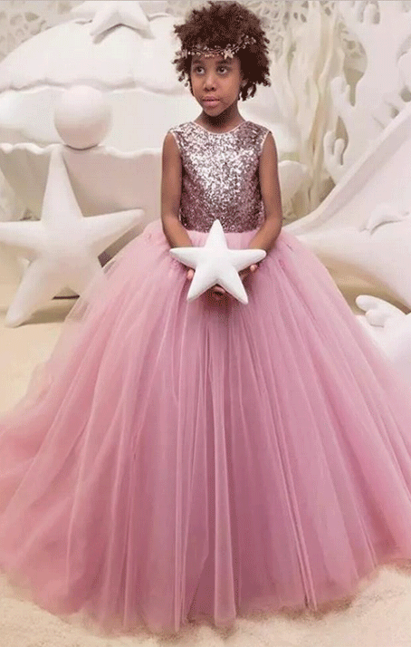 Little Girls Formal Dresses Ruffle Hand Mand Flower in the Train with Bow Girl's Pageant Dresses