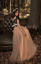 Black Lace Khaki Tulle Beading Sash Kids Children Flower Girl Dress