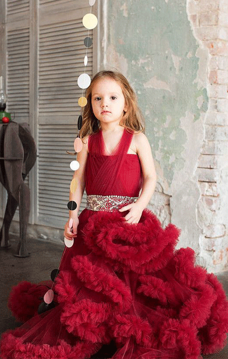 Ruffle Ball Gown Long Flower Girl Dresses,Flower Girl Dresses