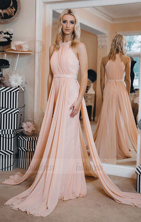 Simple Chiffon Pink Long Prom Dress,Pink Evening Dress,BW97516