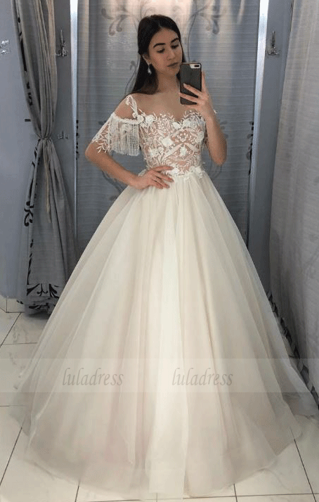 Tulle Lace Long Prom Dress,Tulle Lace Evening Dress,BW97517