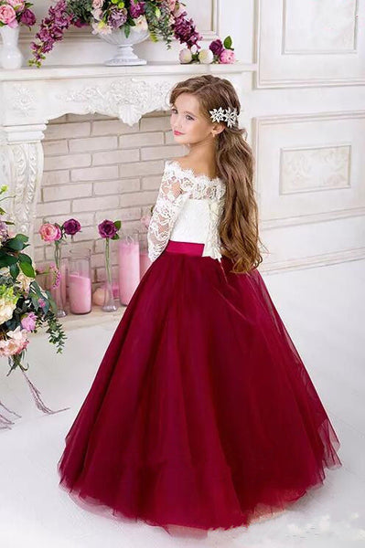 Half Sleeves Tulle Flower Girl Dresses Vintage Flower Girl Wedding Dresses Kids Pageant Dresses,BD98864