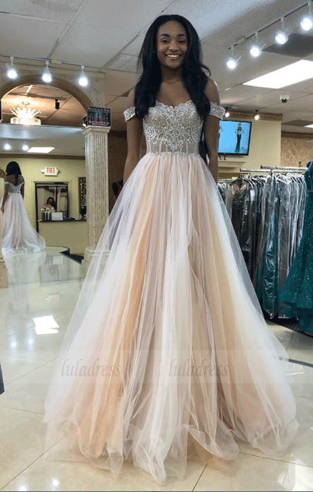 Off the Shoulder Tulle Prom Dress with Beading, BW97583