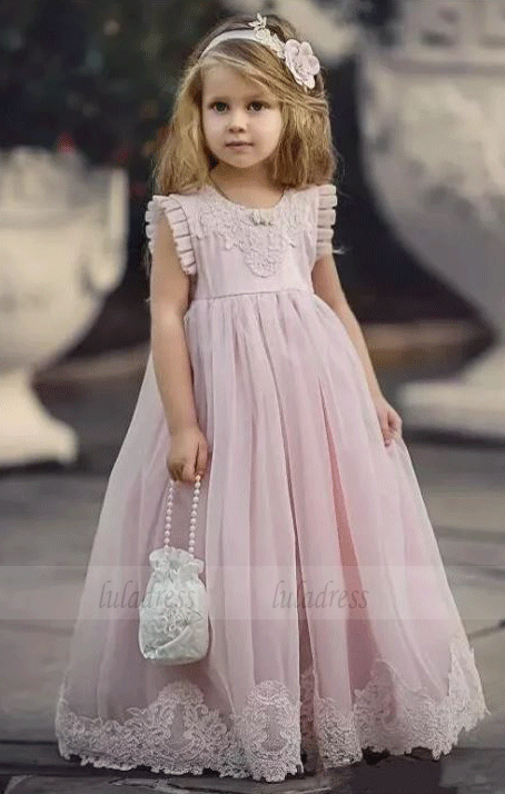 Flower Girl Dress, Pink Flower Girl Dresses, Lace Flower Girl Dress, BW97565