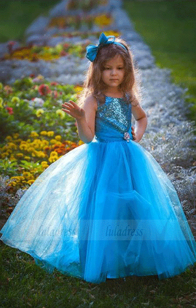 Blue Tulle Sequin Flower Girl Dress, BW97567