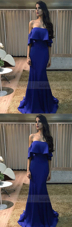Charming Mermaid Off the Shoulder Ruffled Long Prom Dresses