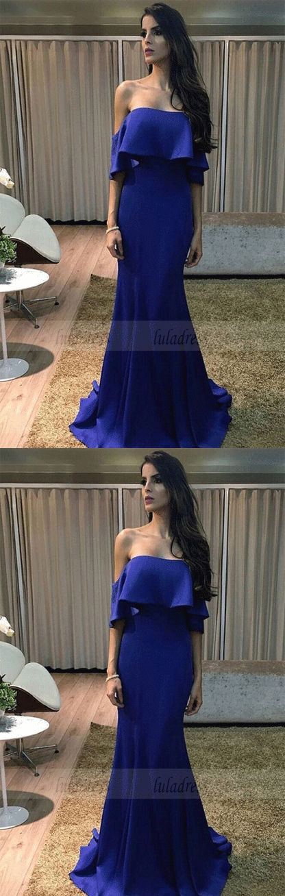Charming Mermaid Off the Shoulder Ruffled Long Prom Dresses