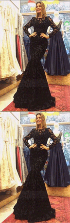 Black Long Sleeve Prom Dresses, Formal Evening Dresses