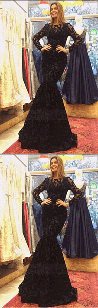 Black Long Sleeve Prom Dresses, Formal Evening Dresses,BW97108