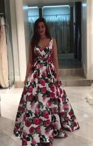 V Neck Sweetheart Floral Prom Dresses,BW97106