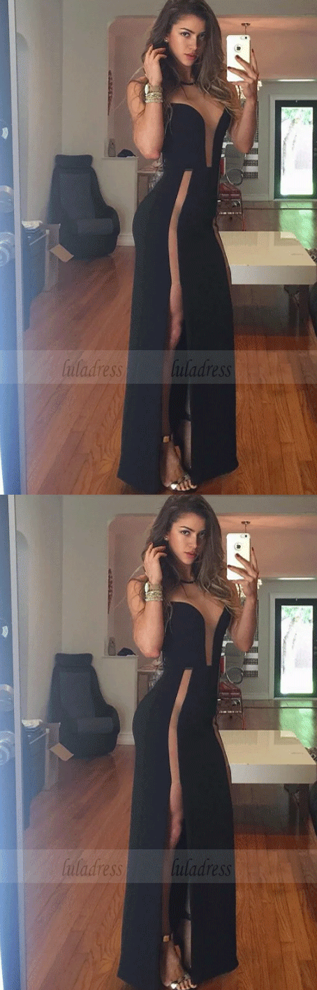 Sexy Deep V Neck Black Prom Dress luladress Sexy Deep V Neck Black Prom Dress luladress