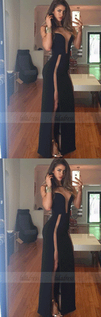 Sexy Deep V Neck Black Prom Dress