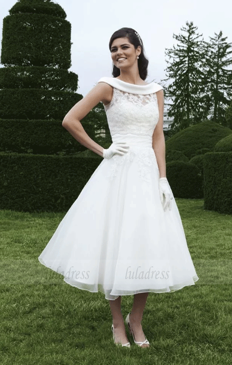Short Lace Wedding Dress,White Wedding Dress,BW97331