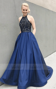 A-Line Halter Sweep Train Satin Prom Dress,BW97204