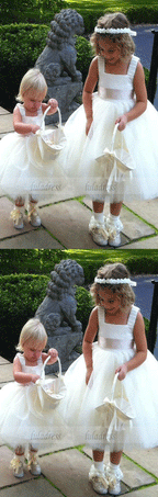 Tea Length Flower Girl Dresses Children Birthday Dress Tulle Spaghetti Strap Kids Wedding Party Dresses