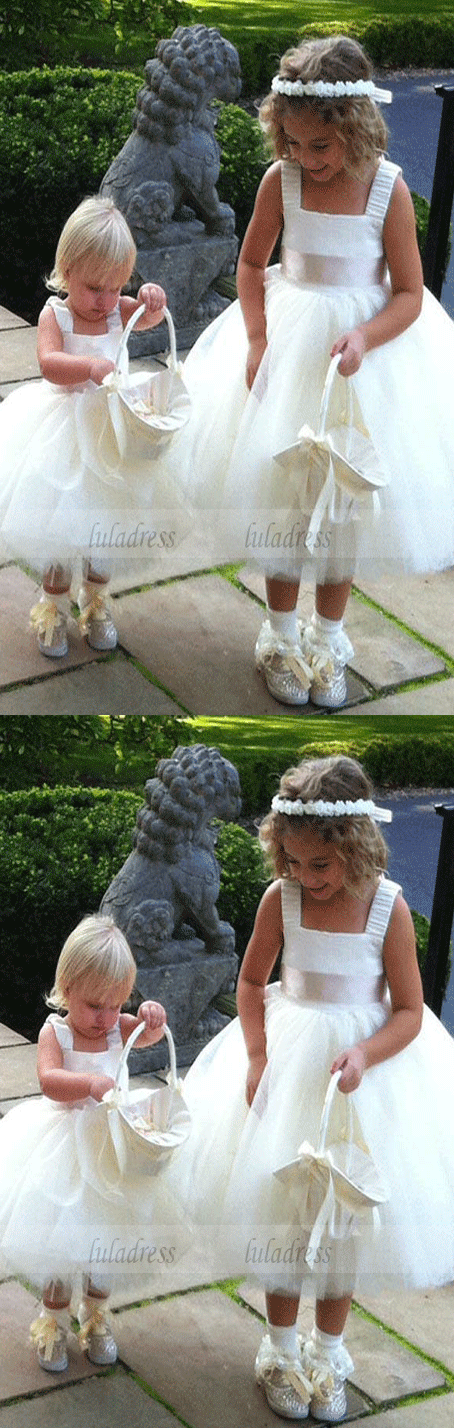 Tea Length Flower Girl Dresses Children Birthday Dress Tulle Spaghetti Strap Kids Wedding Party Dresses