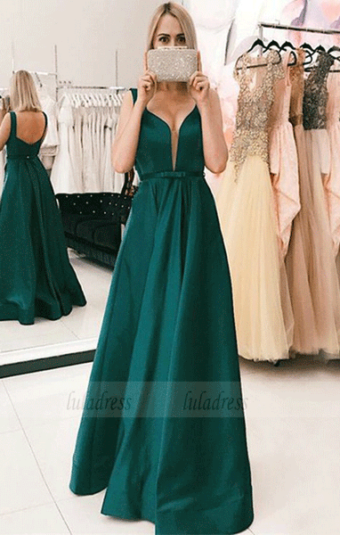 V Neck Open Back Long Prom Dresses,Elegant Evening Party Dresses,BW97086