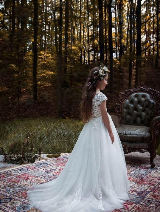 Charming Girl Lace Tulle Princess Bridesmaid Flower Girl Dresses Wedding Party Dresses