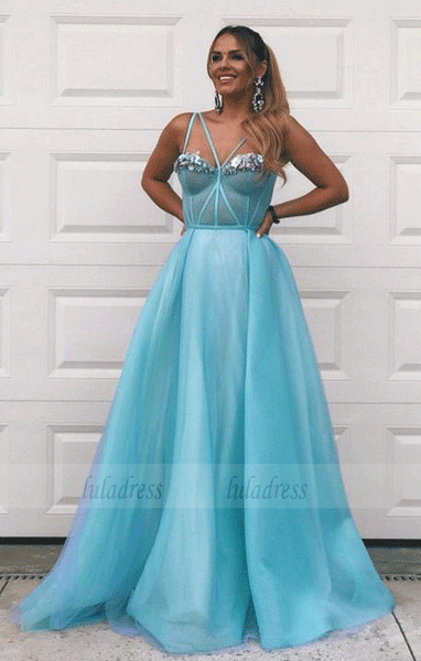 Spaghetti Straps Ball Gown, Sweetheart Open Back Evening Dress, BW97702