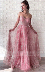 Sparking Sweetheart Tulle Long Pink Prom Dress, BW97655