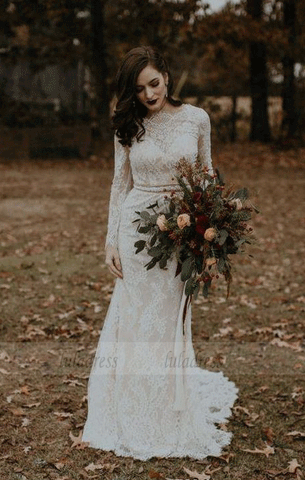 Lace Wedding Dress, Backless with Sleeves, BW97657