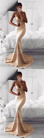 v neck long prom dress, mermaid evening dress