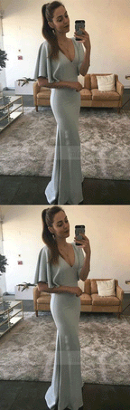 Fashion Mermaid V-Neck Satin Long Prom dress