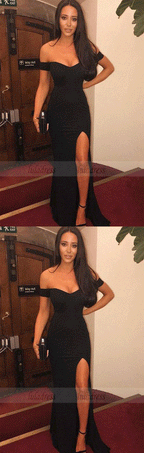 Sexy Off The Shoulder Long Black Mermaid Prom Dresses Split Evening Gowns