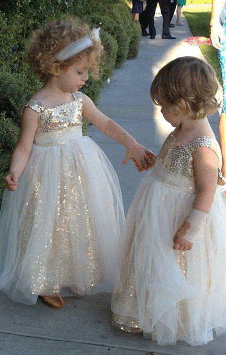 Sparkly A-line Gold Sequins Long Flower Girl Dress Sparkly A-line Gold Sequins Long Flower Girl Dress