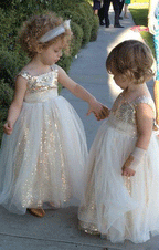 Sparkly A-line Gold Sequins Long Flower Girl Dress
