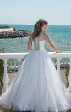 Flower Girl Dress, New White Shining Beads Princess Flower Girl Dresses