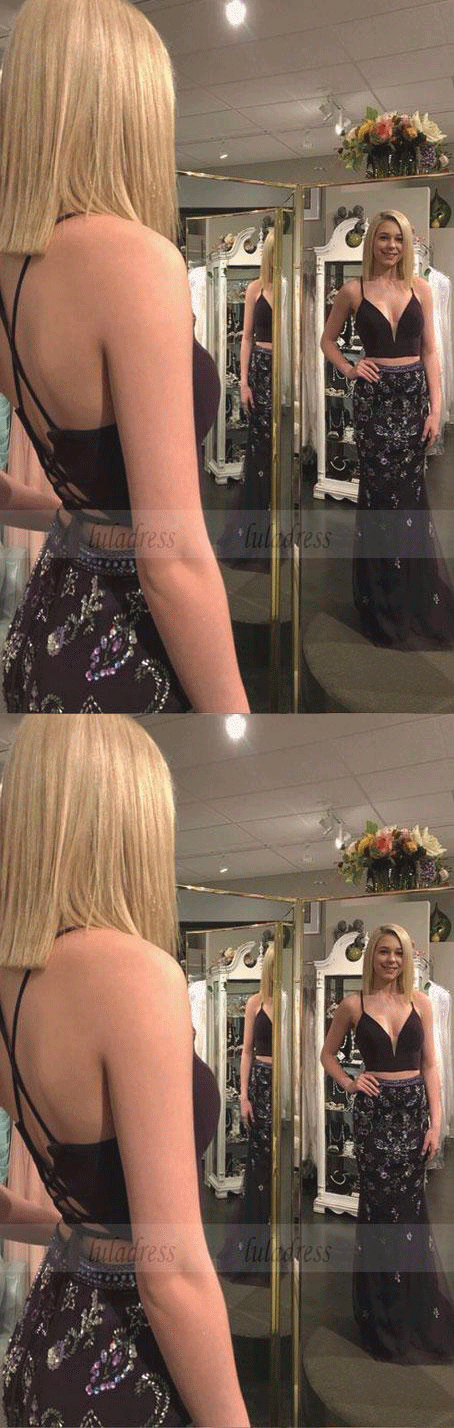 mermaid party dresses with beading,elegant 2 piece tulle evening gowns