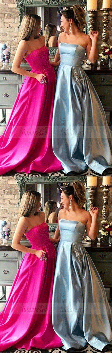 fashion fuchsia strapless long prom dresses
