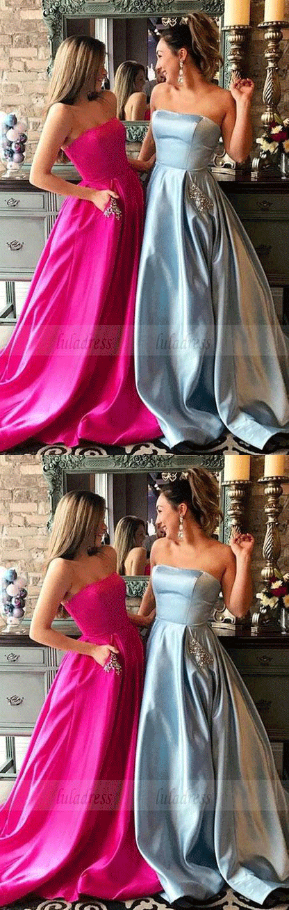 fashion fuchsia strapless long prom dresses