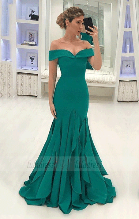 Off The Shoulder Mermaid Chiffon Prom Dresses Sweep Train