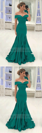 Off The Shoulder Mermaid Chiffon Prom Dresses Sweep Train